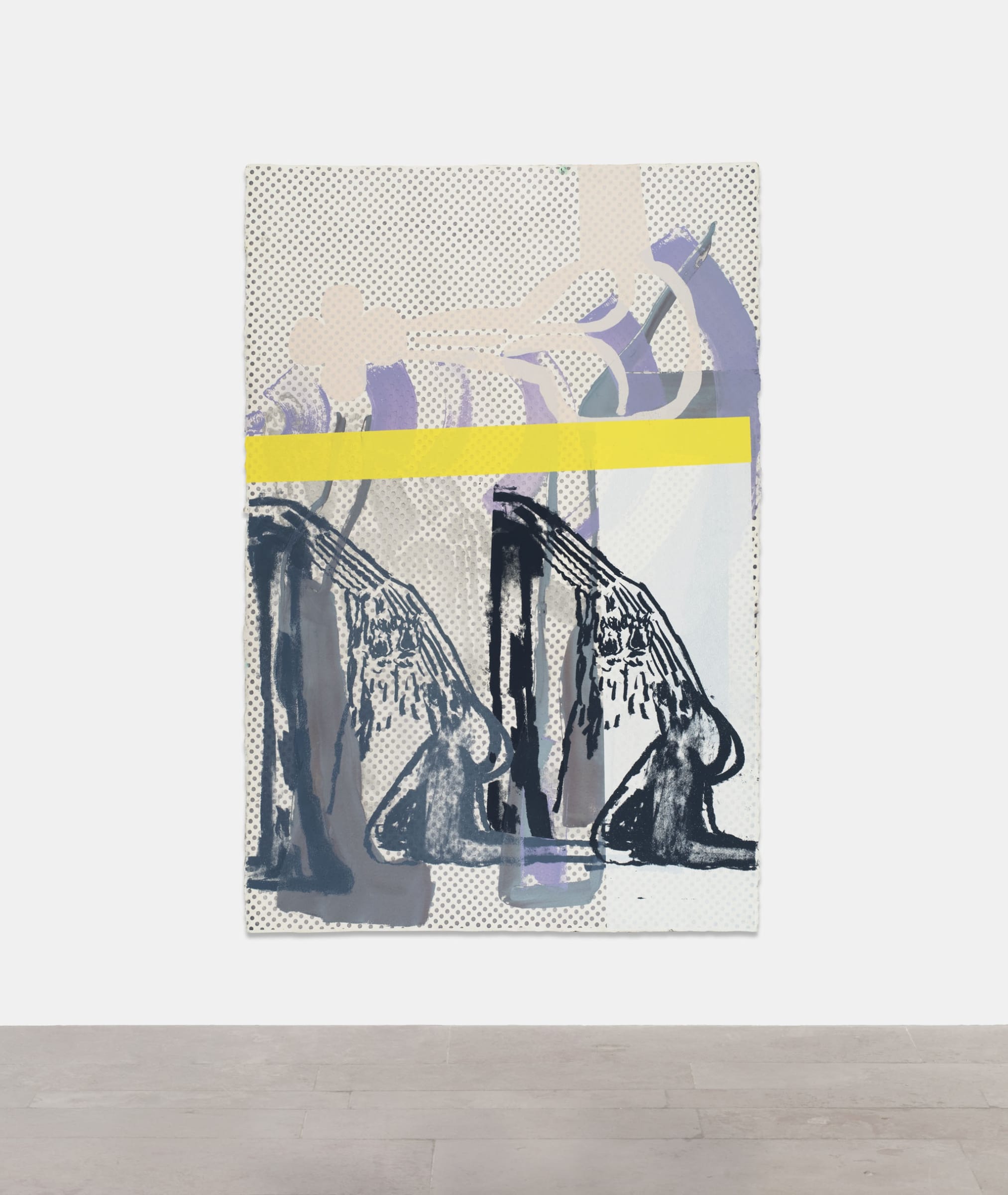 Amy Sillman Dub Stamp (2B), 2019 Acrylic, ink and silkscreen on paper (double-sided) Signed, dated, and titled on recto Paper dimensions: 152.4 x 101.6 cm / 60 x 40 inches Framed dimensions: 161.8 x 111.3 cm / 63.4 x 43.7 inches