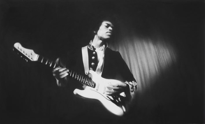 Robert Longo: Untitled (Jimi), 2012, Signed and dated verso lower right, Charcoal on heavyweight paper mounted on honeycomb aluminium, framed 21 1/2 x 36 inches (54.6 x 91.4 cm)