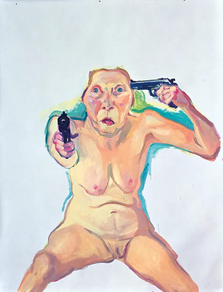 Maria Lassnig, You or Me, 2005, oil on canvas, 79 1/2 by 61 inches. Friedrich Christian Flick Collection.