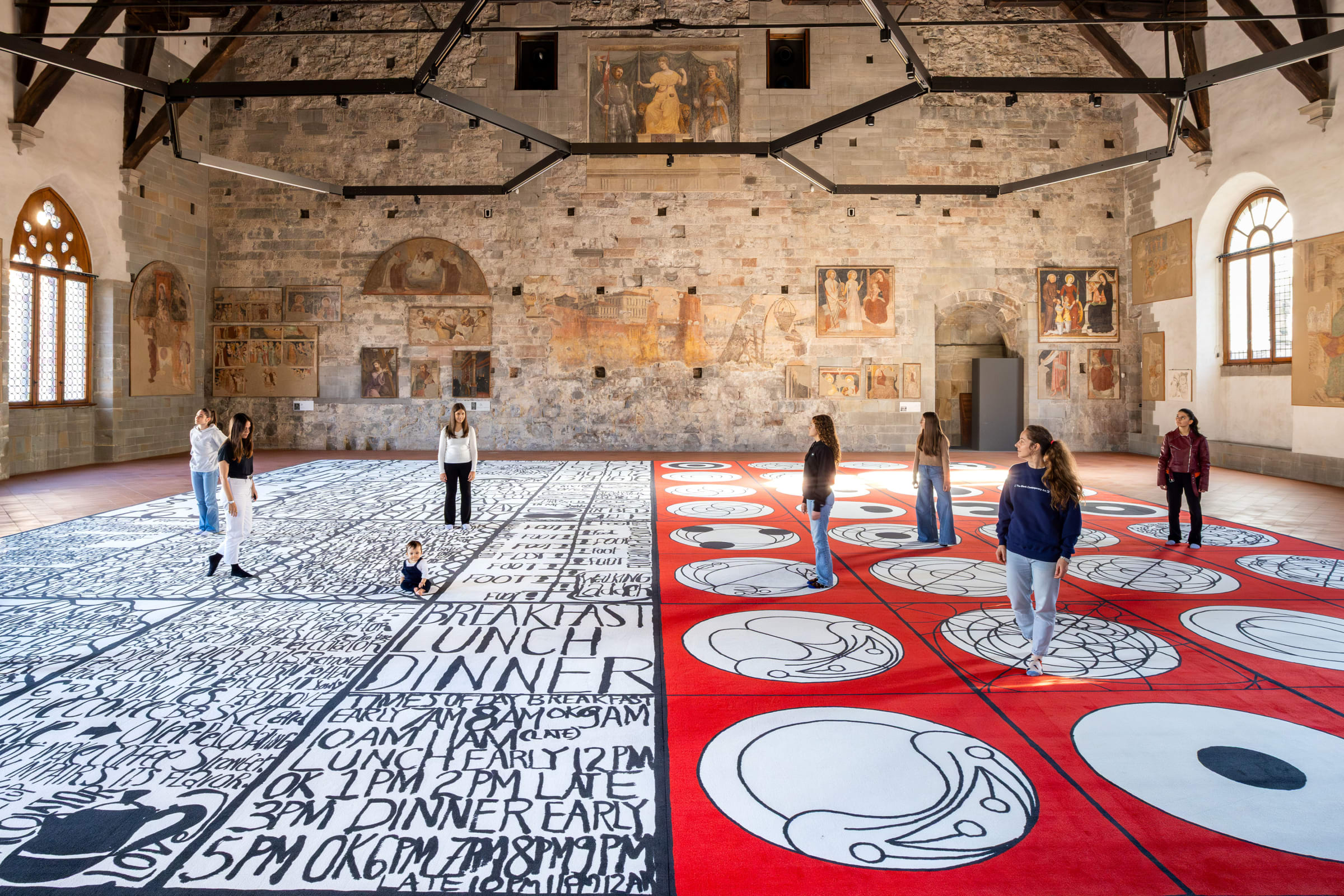 Installation view, Matt Mullican. That Person's Heaven, ArtDate Festival, Palazzo della Ragione, Bergamo, 2025. Courtesy the artist and The Blank Contemporary Art. Ph: Roberto Marossi