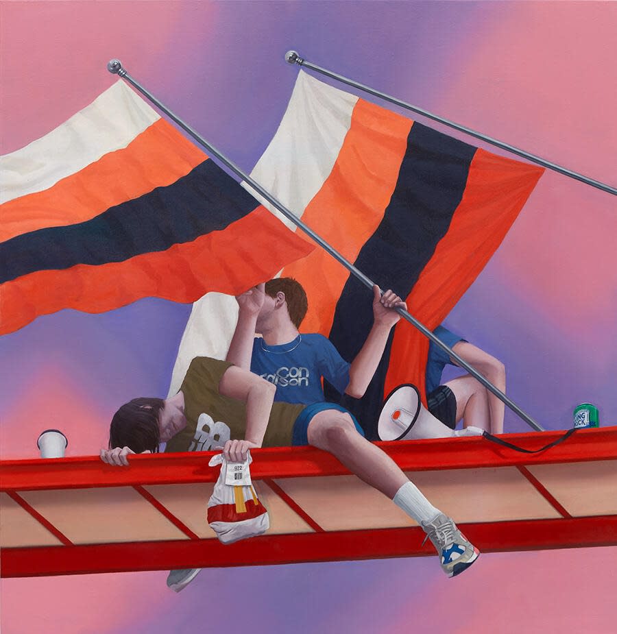Thomas Eggerer, Stranded, 2021, oil, resin and beeswax on linen, 80 × 175 cm. Courtesy the artist and Maureen Paley, London