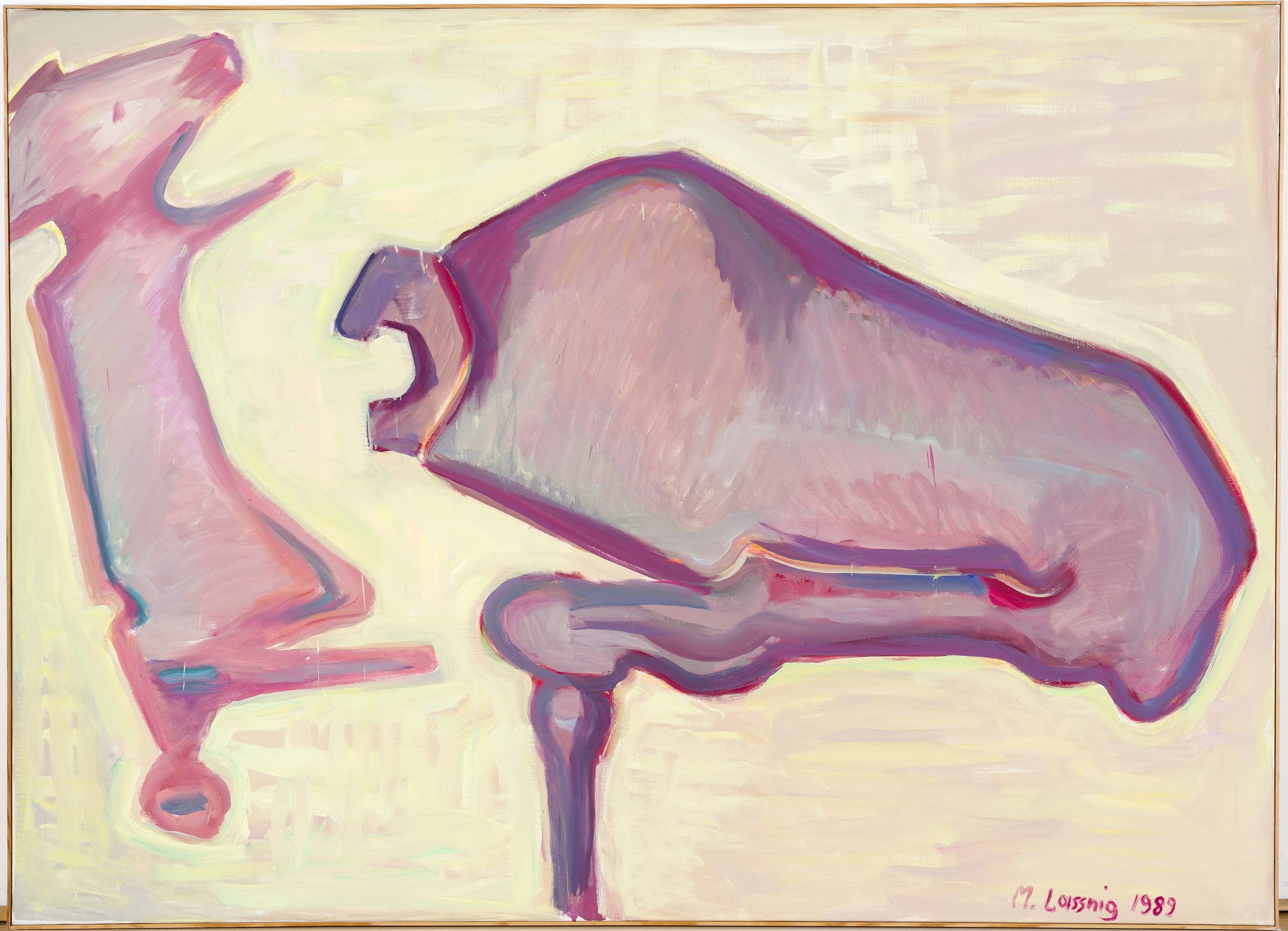 Maria Lassnig, Mann und Frau, 1989, Oil on canvas, 45 x 200 cm