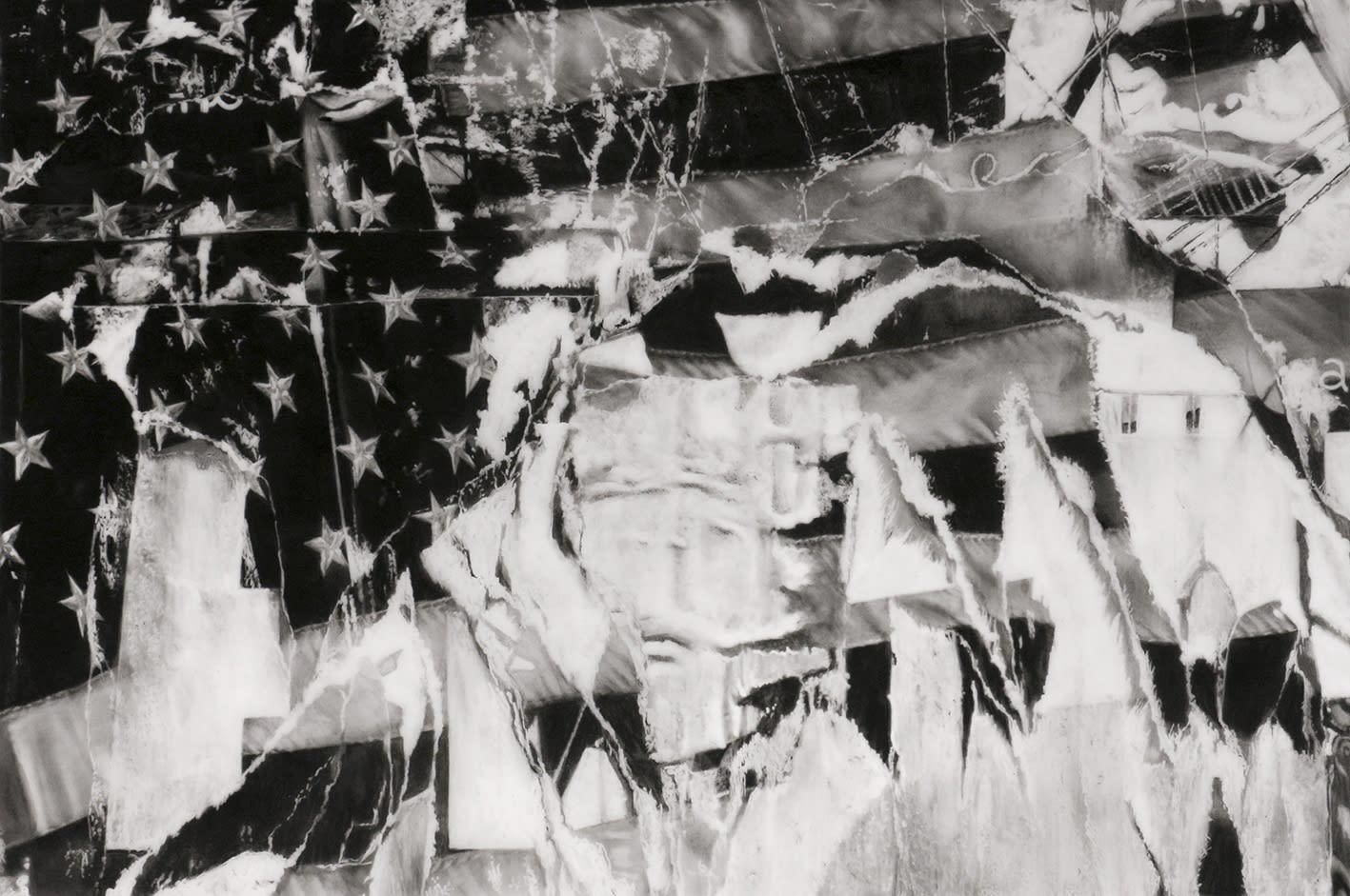 Robert Longo: Study of Shredded Flag, 2018, Ink and charcoal on vellum, Image Dimensions: 35.6 x 53.3 cm 14 x 21 inches, Framed Dimensions: 72 x 86.7 x 3.8 cm, 28.2 x 34.1 x 1.5 inches