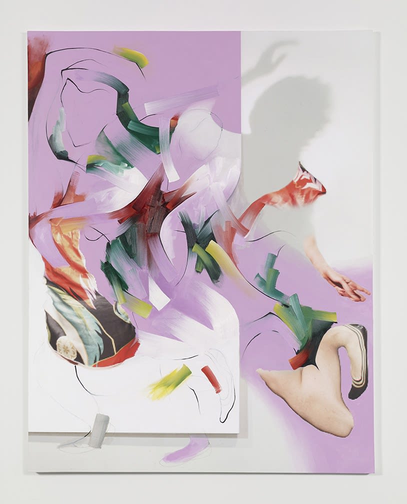Pieter Schoolwerth: Puppet Warp 2, 2014 Oil, acrylic, giclée print and oil pastel on canvas 188.6 x 148 cm 74.4 x 58.4 inches