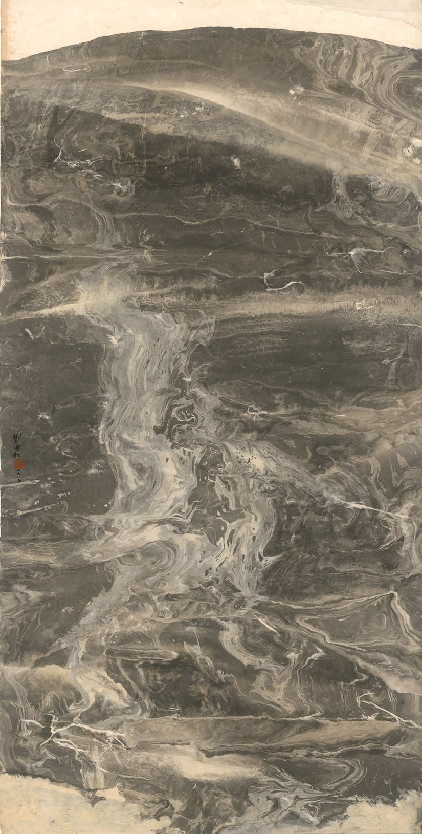 The Water of the Yellow River Flowing from Heaven..Surfeiting 黃河之水天上來..氾濫 1980 Ink and color on paper 153 × 77.8 cm National Gallery Singapore, Singapore – In Overturn the Centre, 154