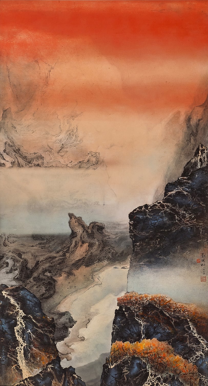 Eternal Rivers and Myriad Mountains 千山外水長流 1985 Ink and color on paper 180 × 96.5 cm