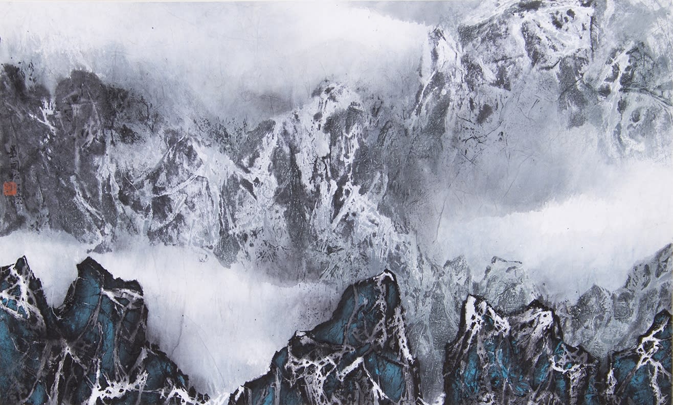 Sprinkling of Mountain’s Voice 灑落的山音 1968 Ink and color on paper 56.5 × 93 cm Water, Pine and Stone Retreat Collection, Hong Kong