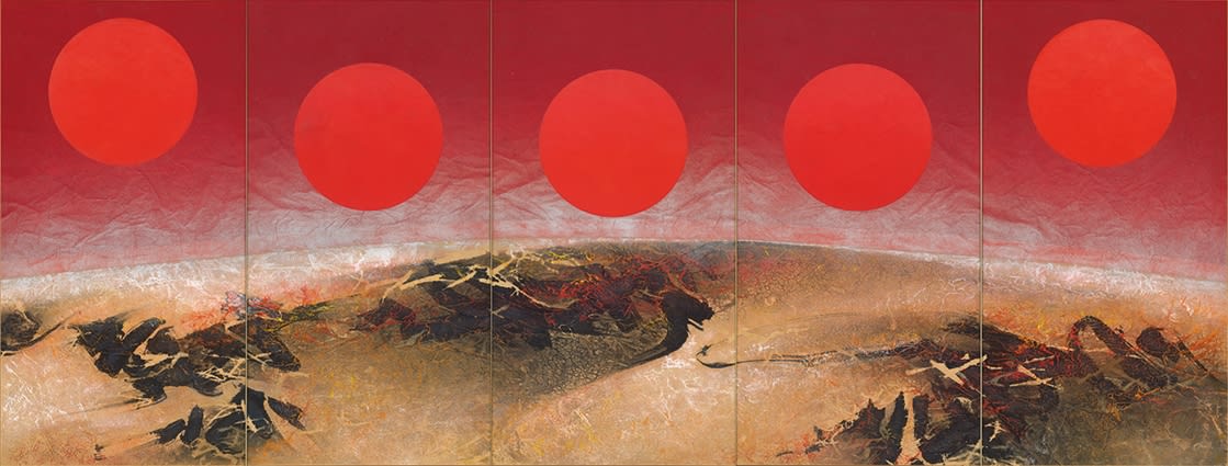 Midnight Sun III 午夜的太陽 III 1970 Ink and color with collage on paper 139.5 × 375 cm