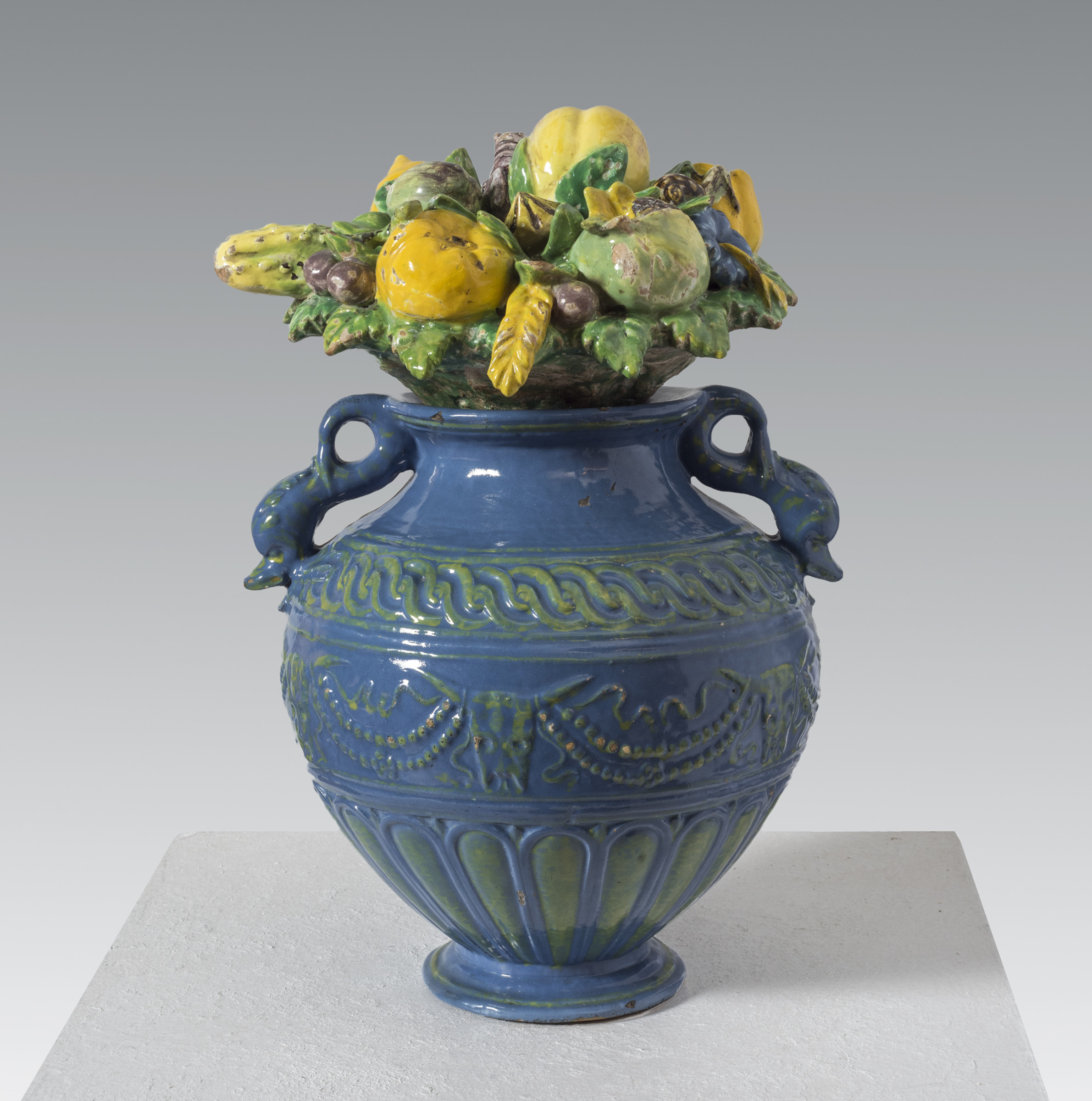 Giovanni Della Robbia Decorative Amphora Vase With Lid Of Fruits