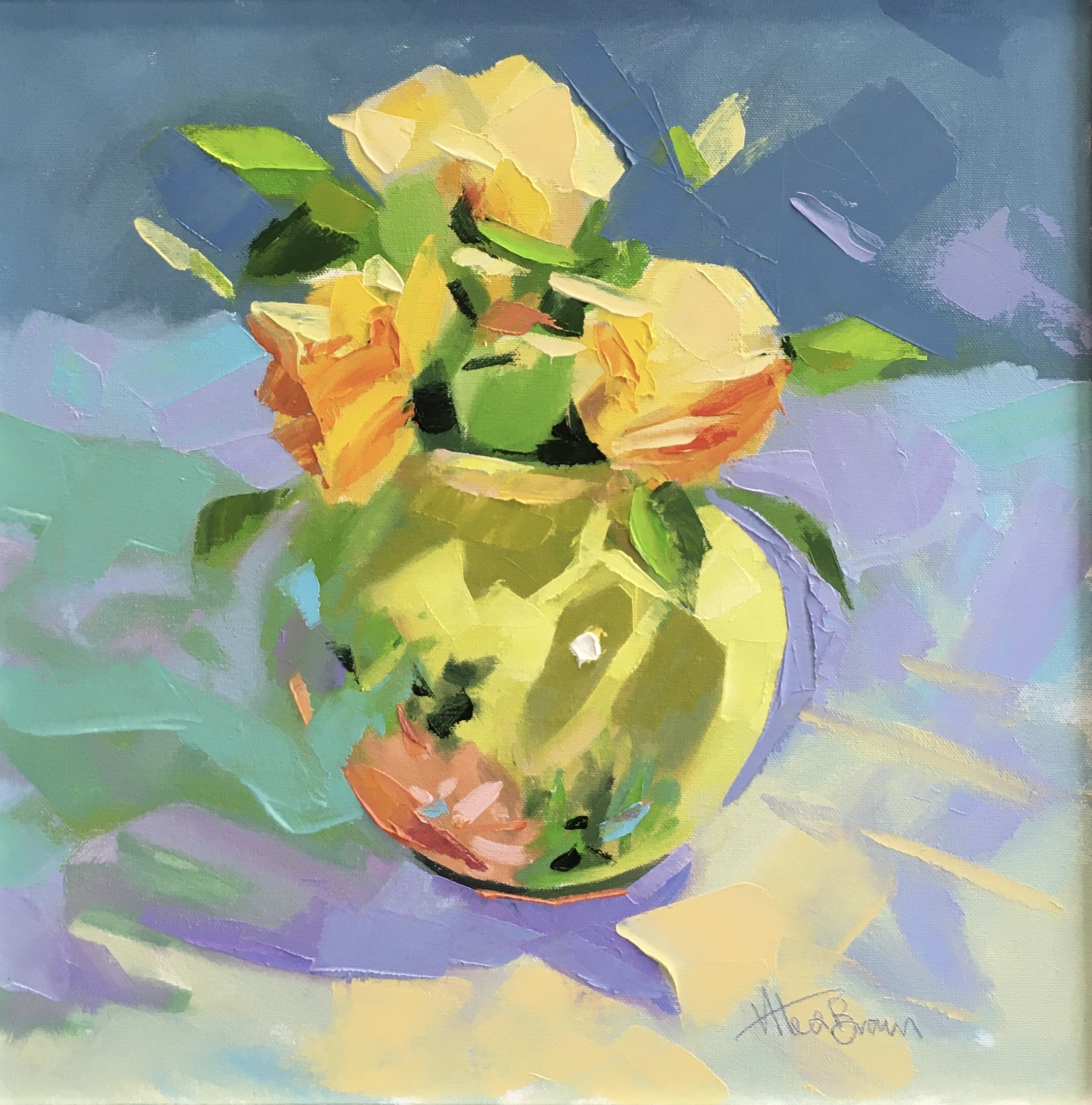 Alex Brown Green Vase Yellow Roses John Noott Galleries
