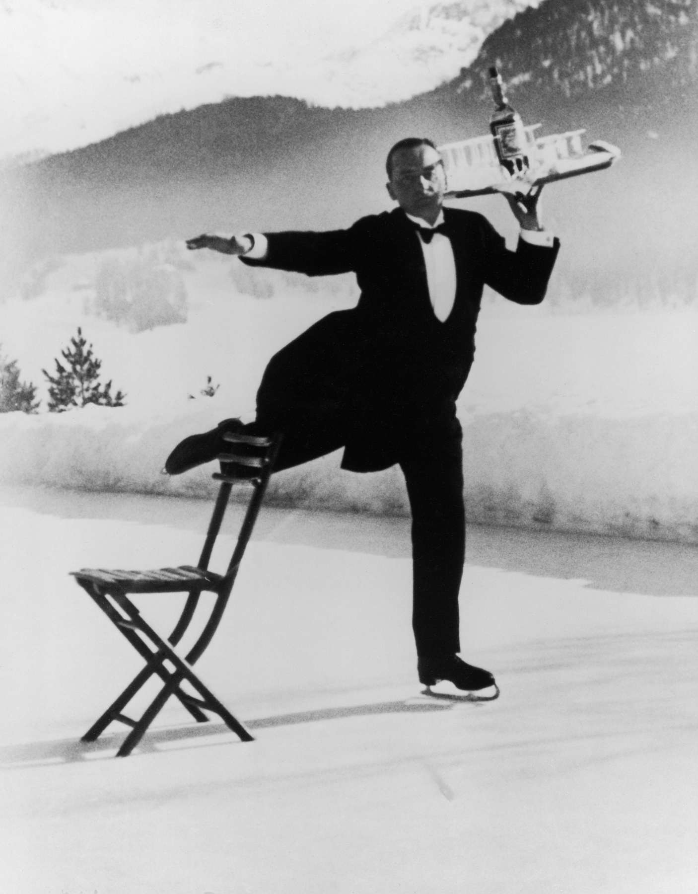 Rene Bregust serves Cocktails at the Grand Hotel Ice Rink, St. Moritz