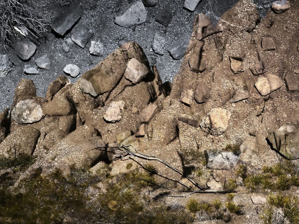 Tent-Camera Image on Ground Boulders near Live Oak, Joshua Tree National Park, California