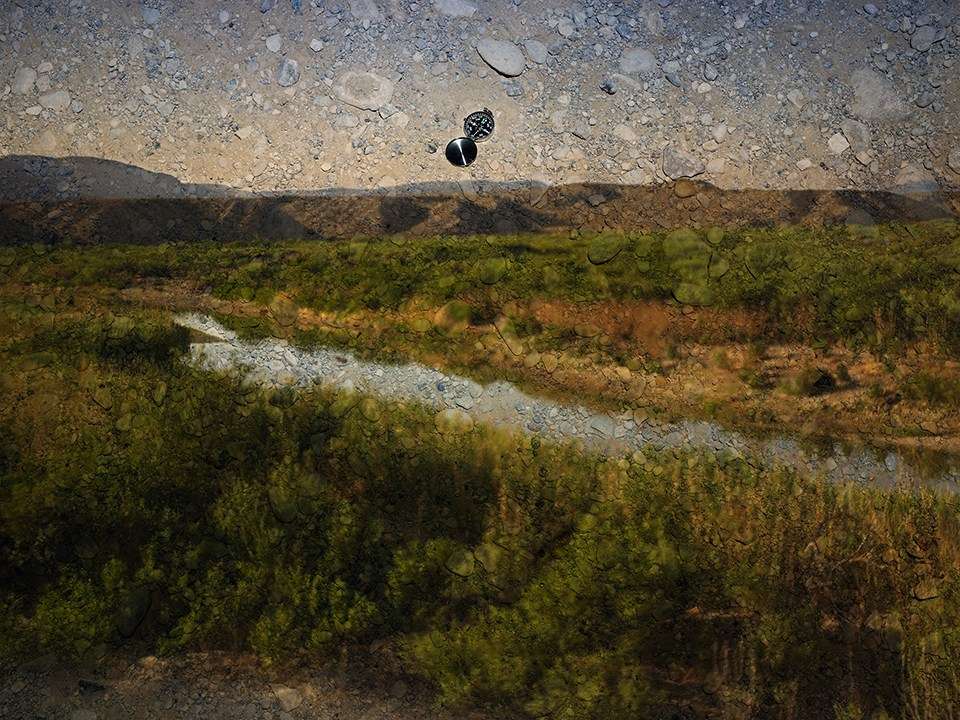 Tent-Camera Image on Ground View of Rio Grande and Mexico Near Boquillas Canyon, Big Bend National Park, Texas