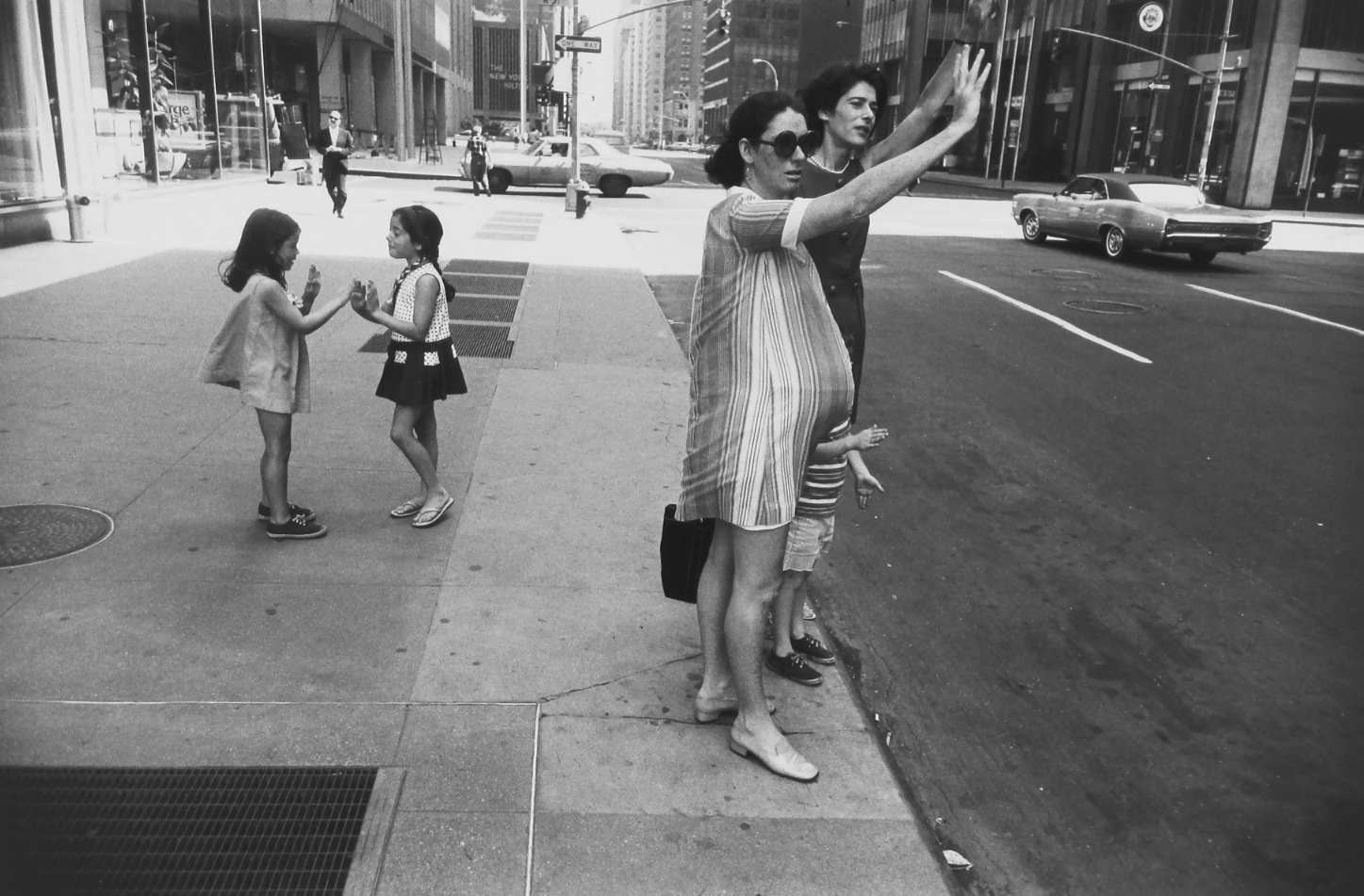 New York, (two women hailing cab, one is pregnant; and two children playing pattycakes), from Women are better than men. Not only have they survived, they do prevail portfolio