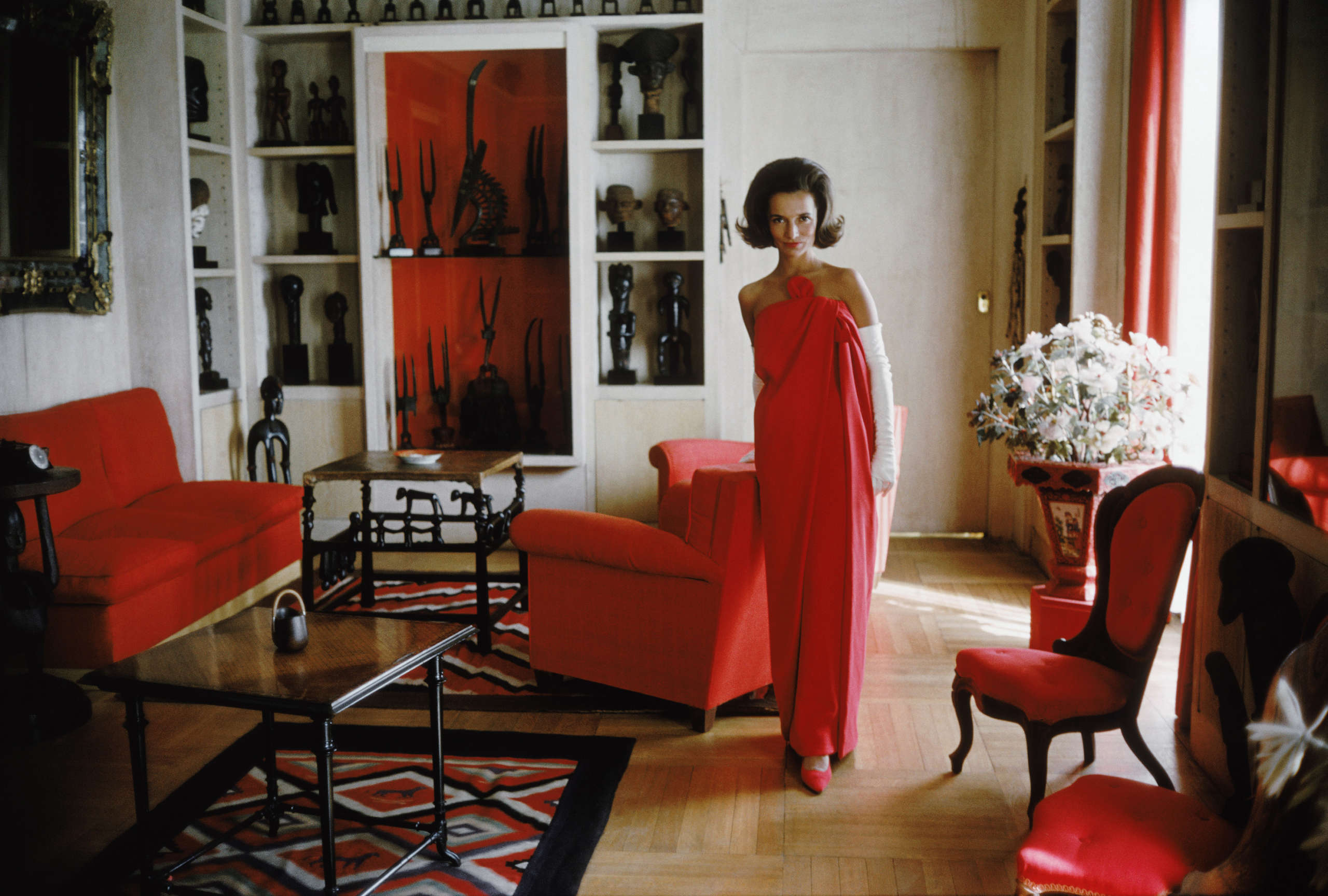Mark Shaw, Lee Radziwill in a red gown by Lanvin, 1960s - Artwork 40968 |  Jackson Fine Art
