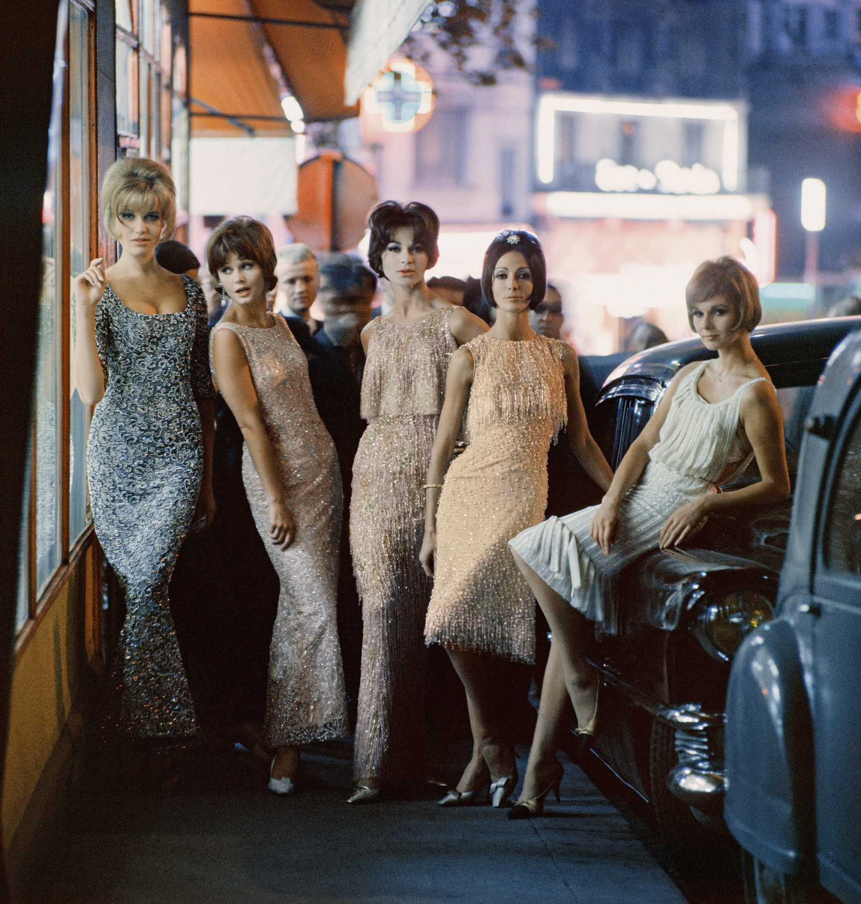 Dior Book Mod Girls in Sequined Dresses at Night, Paris