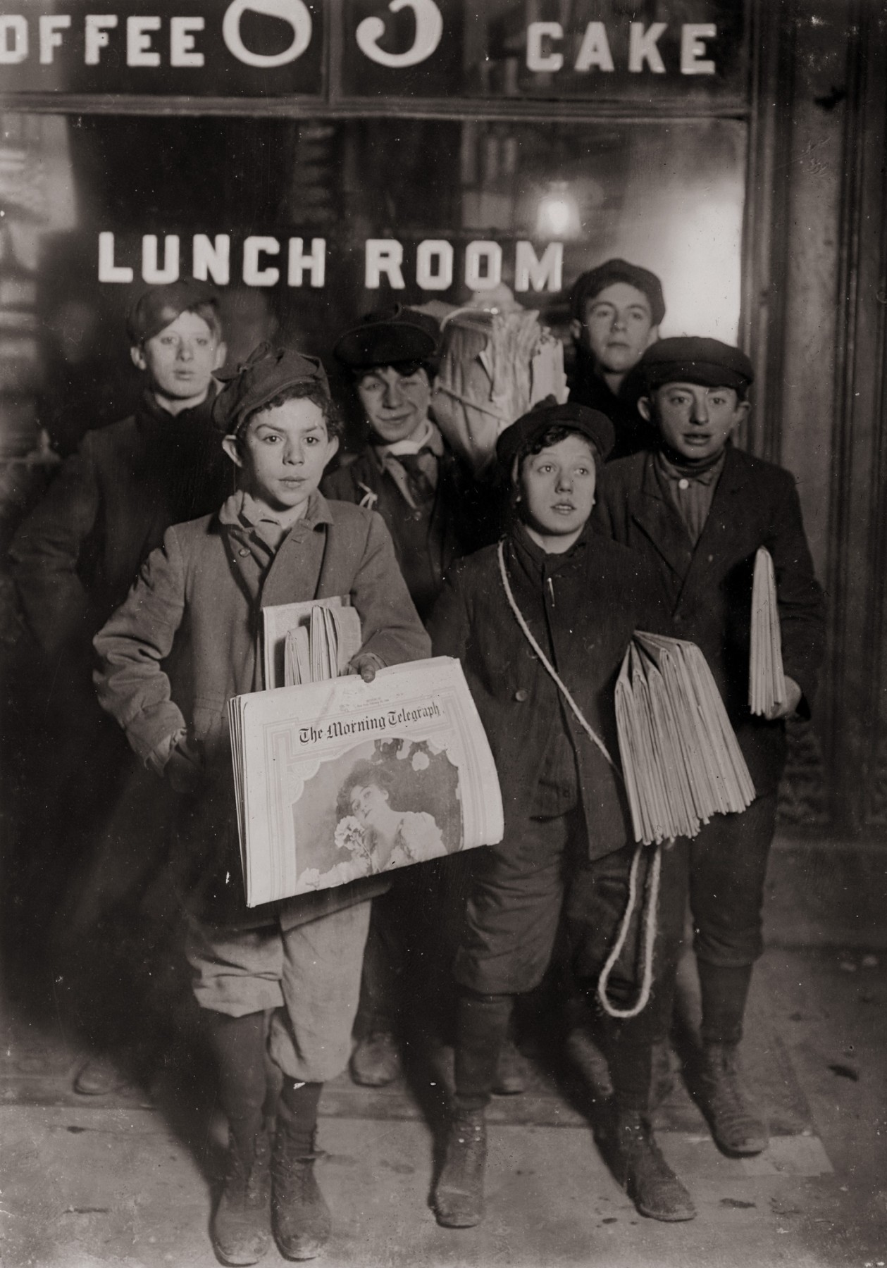 Boys Selling Newspapers of Brooklyn Bridge