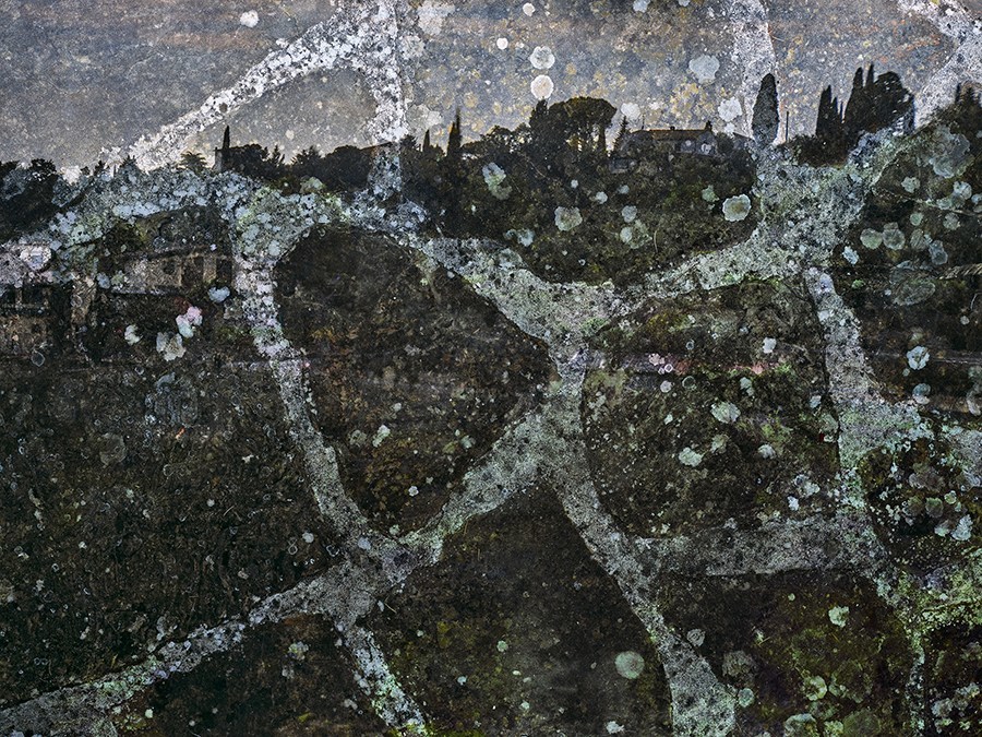 Tent-Camera Image on Ground: View of Hill in Outskirts of Florence on Stone Tiles, Italy