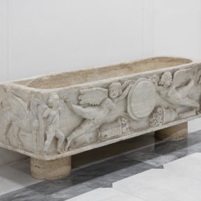 A marble sarcophagus.