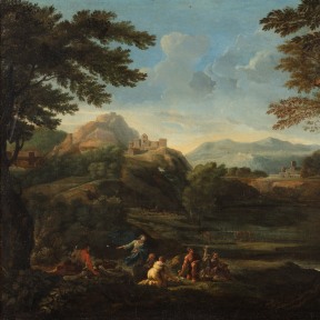 An oil painting of the Lazio landscape and mushroom picking.