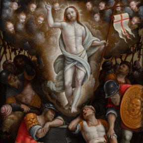 An oil painting of the resurrection of Christ.