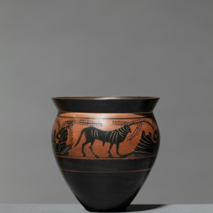 Greek black-figure mastoid cup, Athens, c.490-470 BC, attributed to the workshop of the Haimon Painter