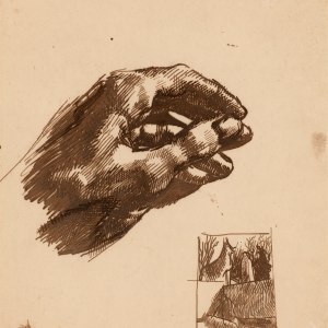 Sir Stanley Spencer, 20. The Artist's Hand and a Study for a Painting, possibly 'Zacharias and Elizabeth' (recto); and A...