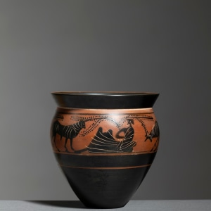 Greek black-figure mastoid cup, Athens, c.490-470 BC, attributed to the workshop of the Haimon Painter