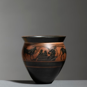 Greek black-figure mastoid cup, Athens, c.490-470 BC, attributed to the workshop of the Haimon Painter