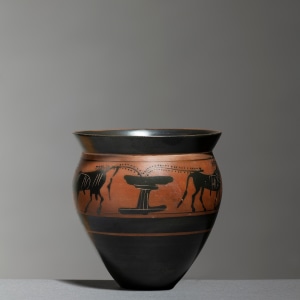 Greek black-figure mastoid cup, Athens, c.490-470 BC, attributed to the workshop of the Haimon Painter