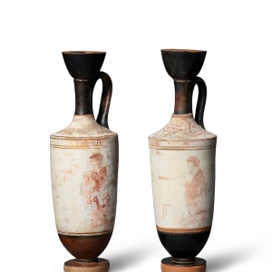Two Greek white-ground lekythoi, Athens, c.450-430 BC, attributed to the Carlsberg Painter