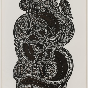 Michel Tuffery, Te Kaeaea / Taringa Kuri - Listening to the Stream - Tuna, Ngati Tama, 2024