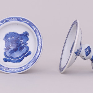A NEAR PAIR OF CHINESE BLUE & WHITE SALTS, Kangxi (1662-1722)