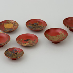A COLLECTION OF SEVEN JAPANESE LACQUER SAKAZUKI BOWLS, Meiji 19th century