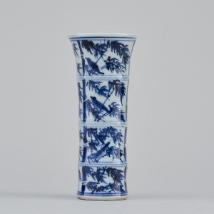A RARE MINIATURE CHINESE BLUE AND WHITE ‘BAMBOO’ VASE, Kangxi (1662 - 1722)