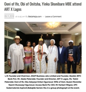 Ooni of Ife, Obi of Onitsha, Yinka Shonibare MBE attend ART X Lagos | Main Image