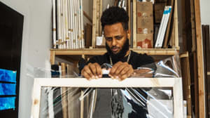 Tariku Shiferaw at his studio in NY. Photograph by Nagil Johnson