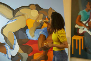 Nirit Takele in the studio. Courtesy of the artist and Addis Fine Art.