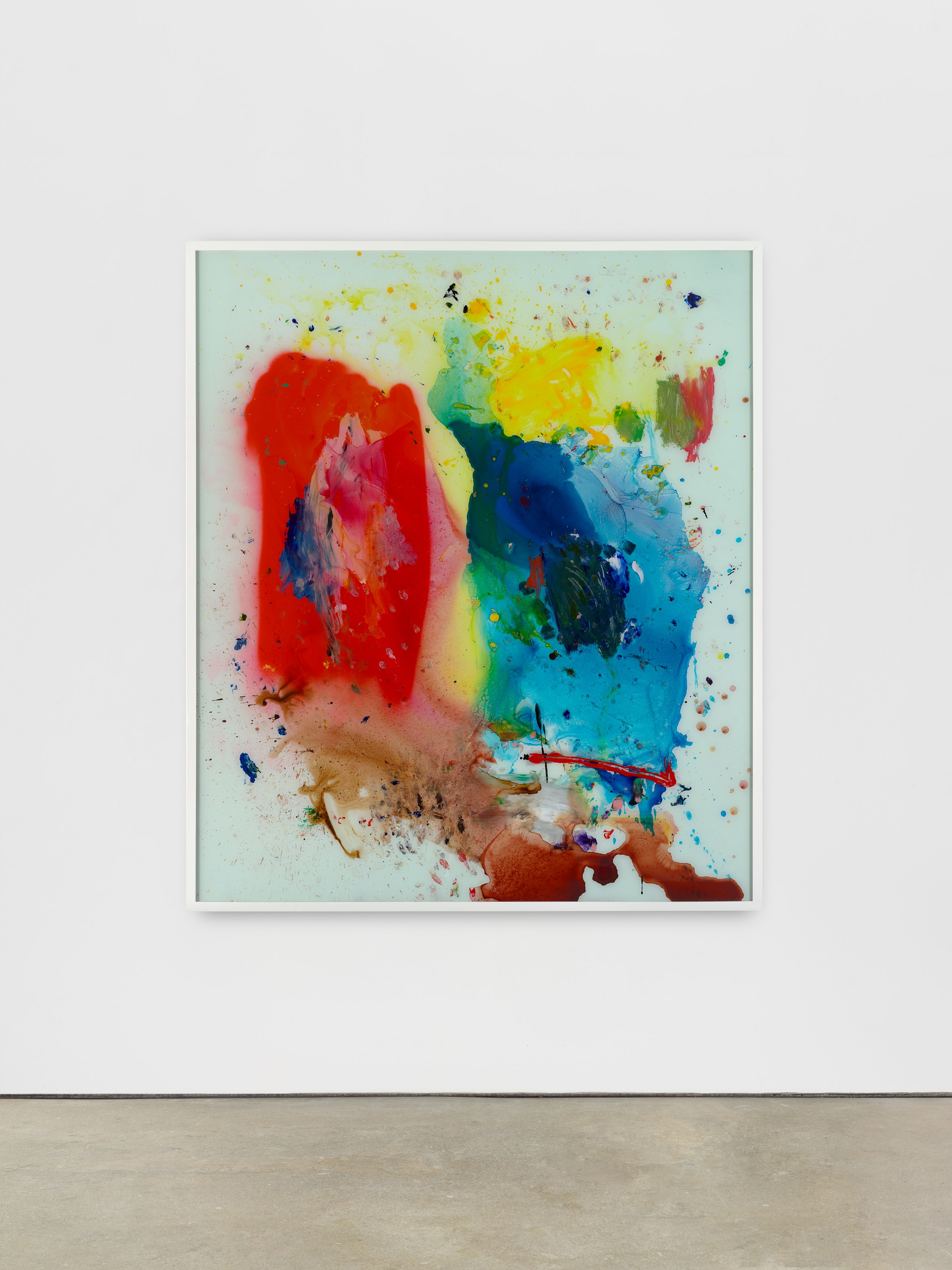 Polyester Angel, 2021 oil, ink and spray paint on glass 143 × 123 cm (56 ¼ × 48 ½ in)...