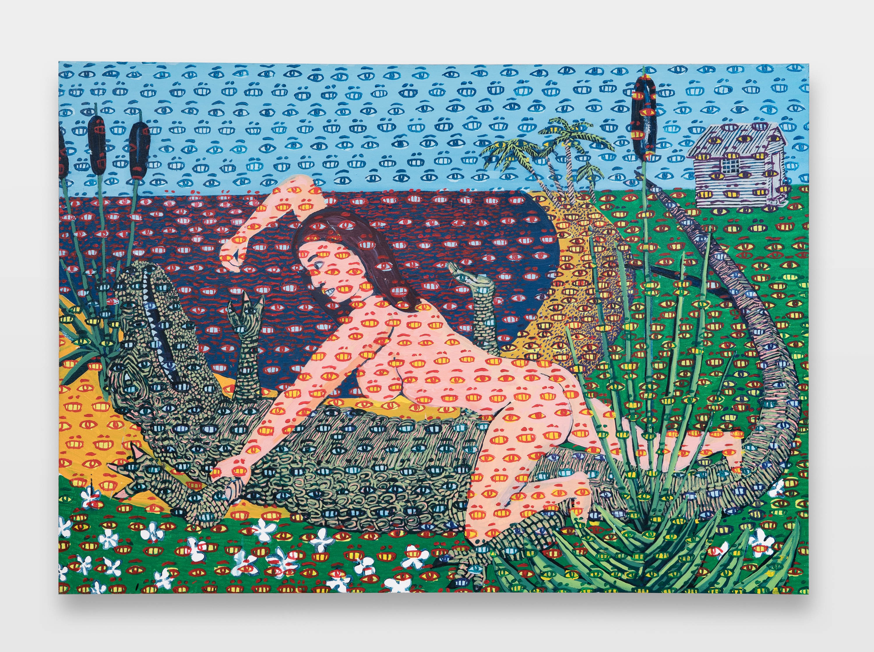 Naked Alligator Wrestling, 1998 oil on canvas 106.5 × 142 cm (42 × 56 in)