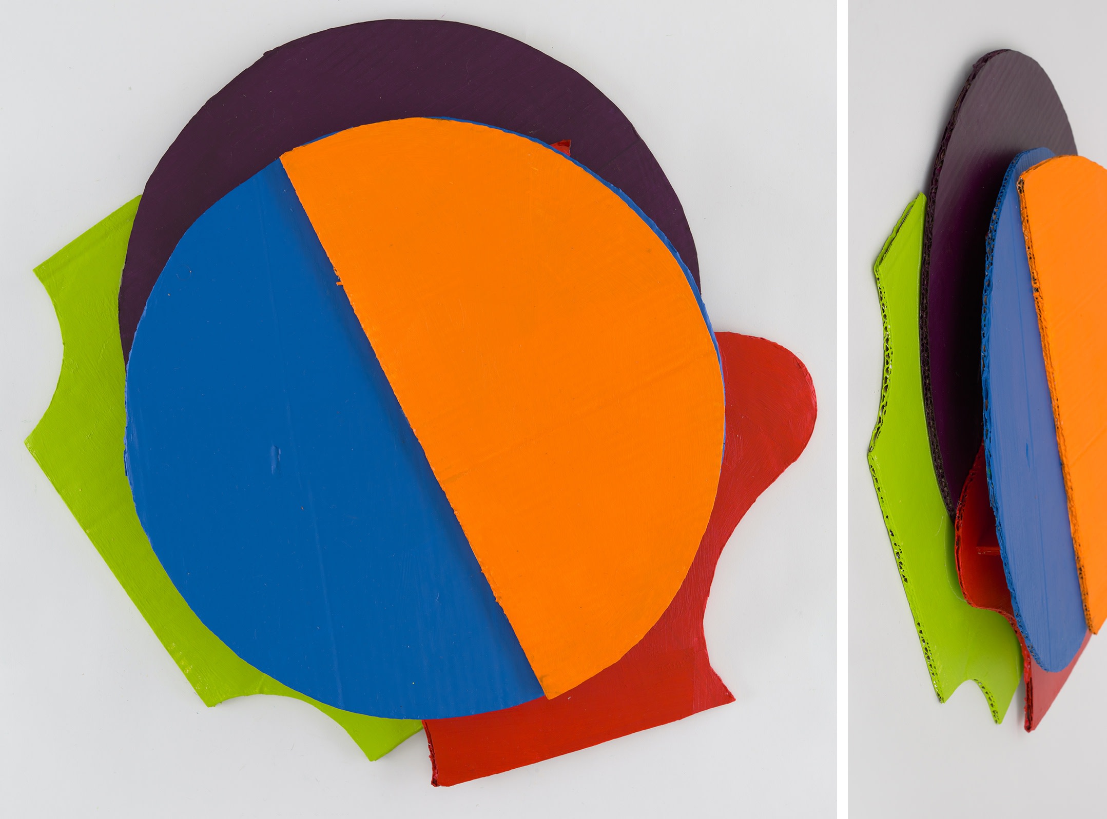 Fancie with Orange, 2022 cardboard, pigment and acrylic varnish 53 × 51 × 7 cm (20 ¾ × 20 ×...