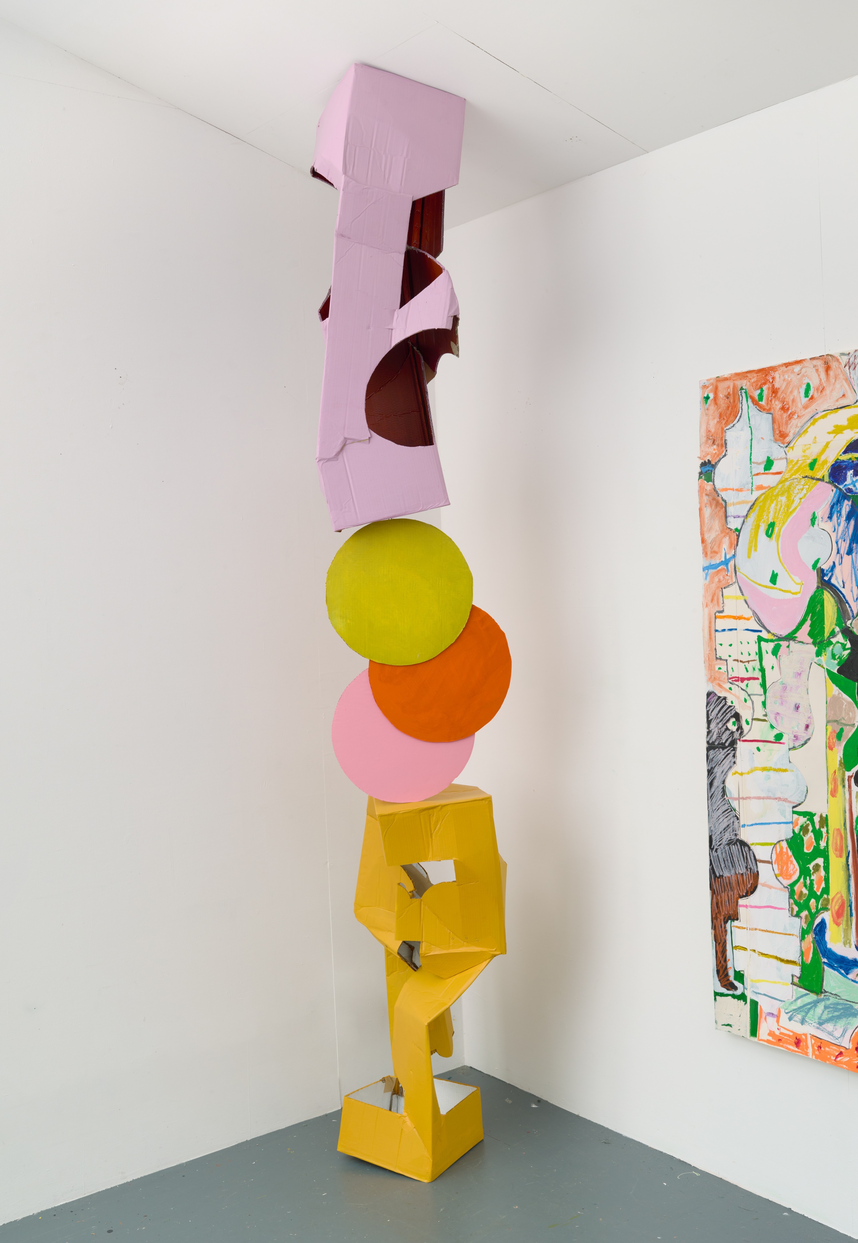 Landing, 2022 cardboard, paper tape, pigment and acrylic varnish 275 × 30 × 30 cm (108 ¼ × 11 ¼...