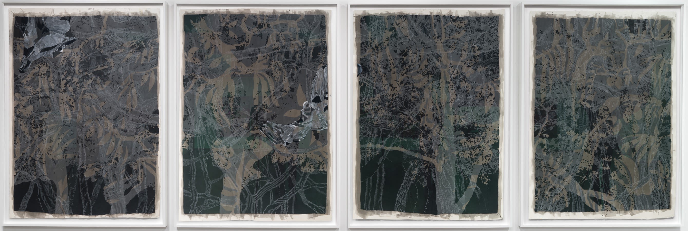 David Antonio Cruz icanfeelyoulookingbackatme_causeyouseemenow,seemenow,theyallseemenow, 2023 ink, flashe paint, and wax pencil on arches watercolor paper 76 x 231 in (total...