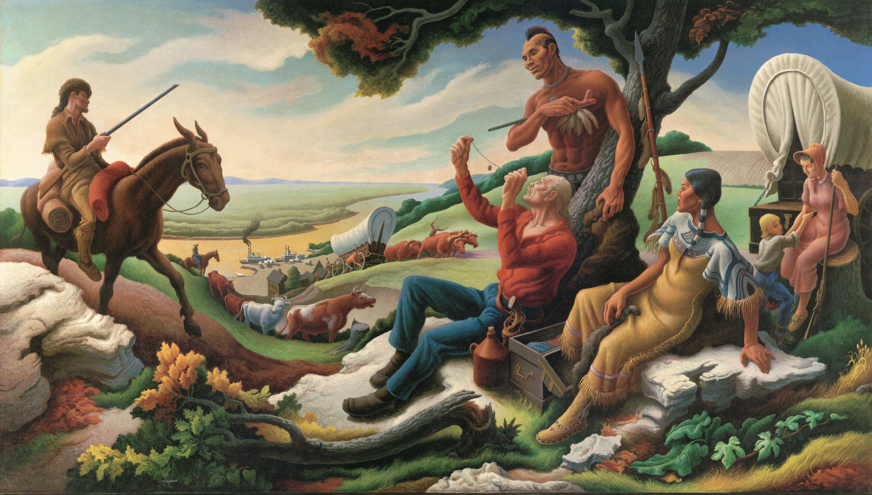 Thomas Hart Benton, Trading at Westport Landing (Old Kansas City), 1956