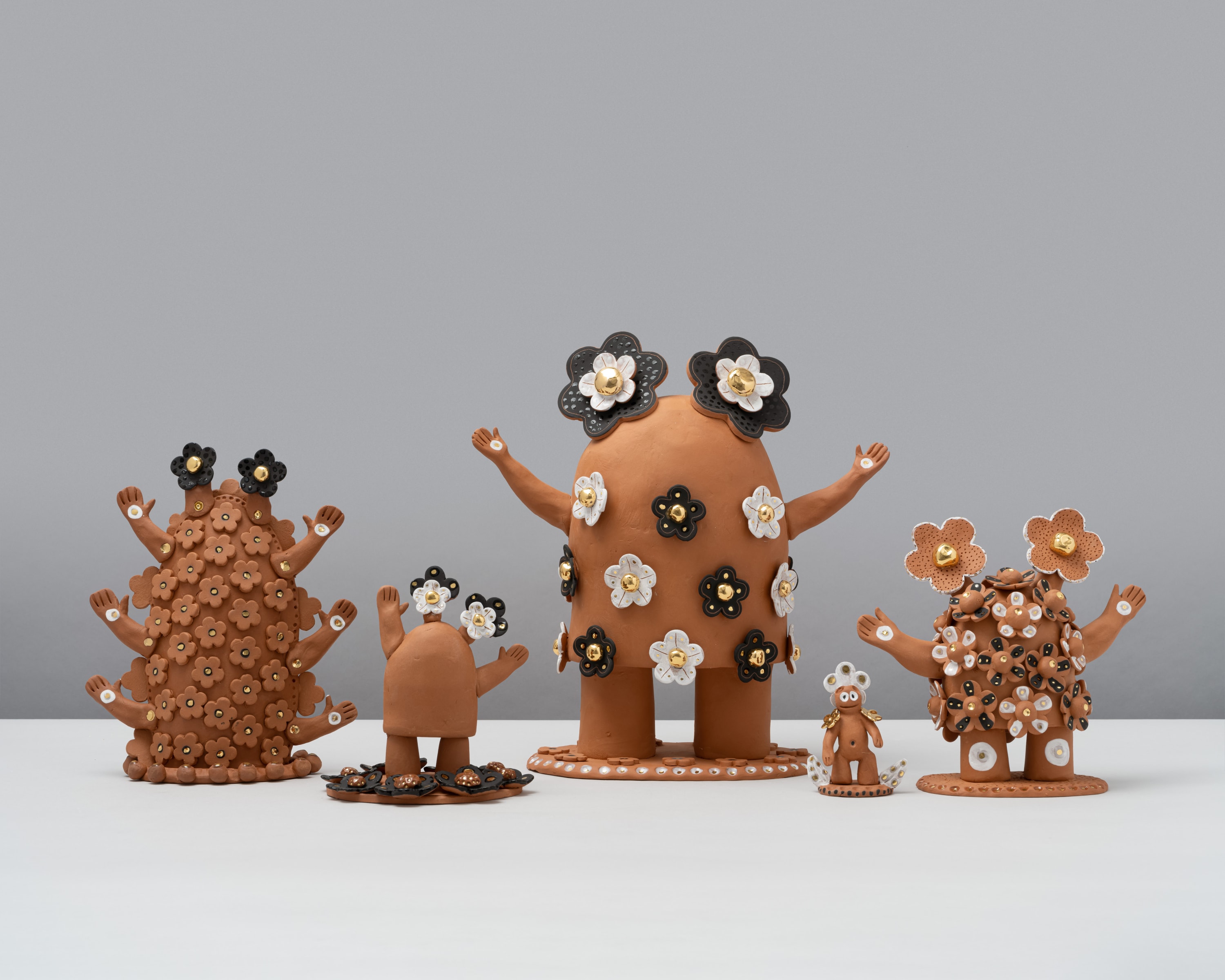 Vipoo Srivilasa Domus, the Keeper of Domestic Bliss, 2024 clay, glaze, gold lustre & paint 30 x 31 x 14...