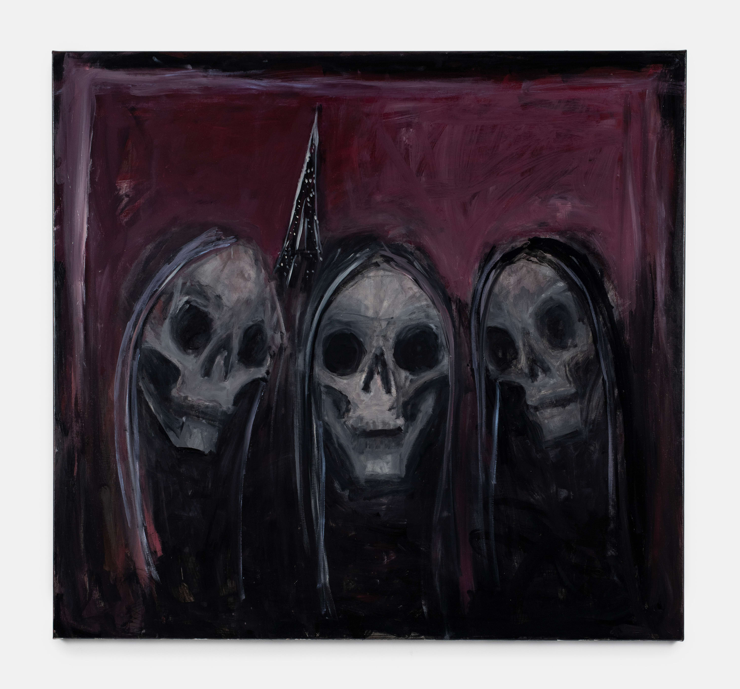 Tobias Spichtig Untitled, 2025 Oil on linen 140 x 150 cm (55 ⅛ x 59 in.) In this haunting triad...