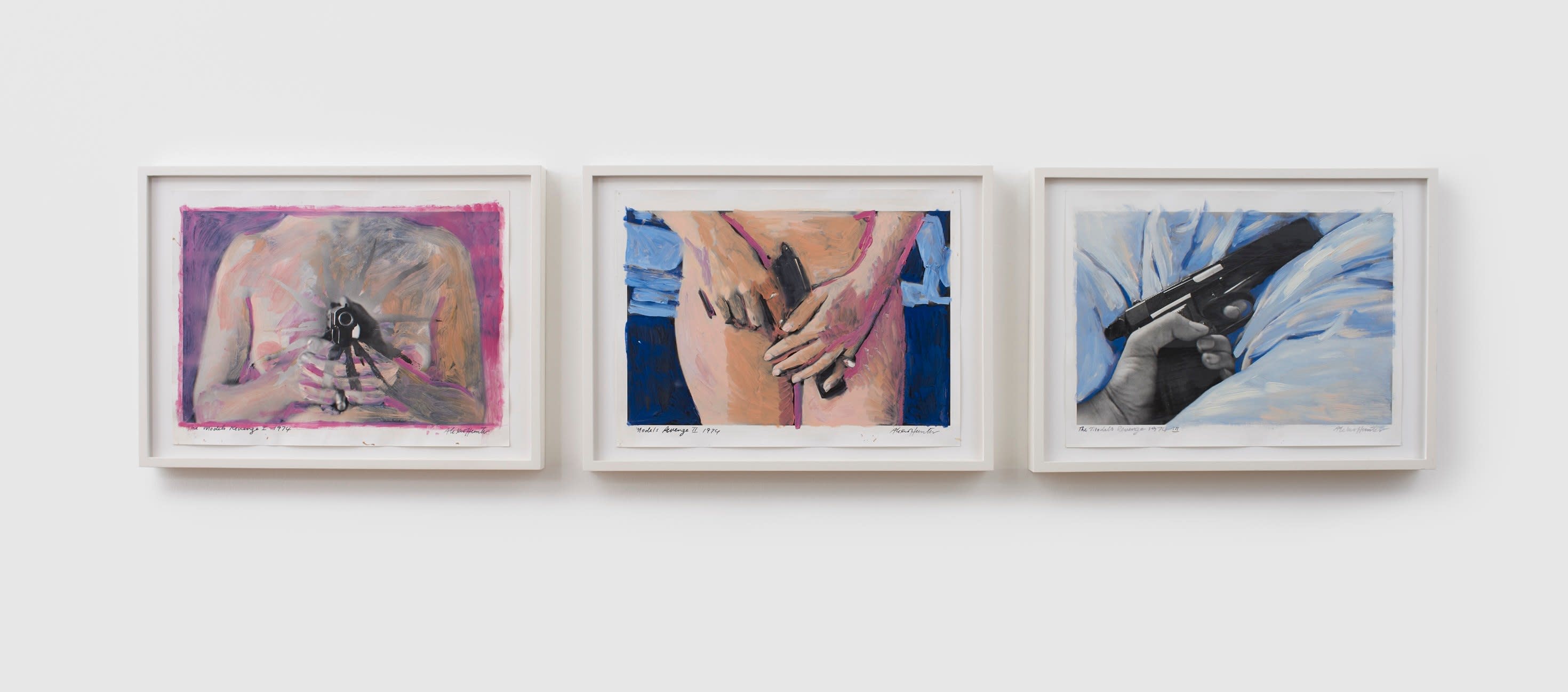 Alexis HUNTER The Models Revenge I, II and III, 1974 Painted Black and white photograph Each 30.3 x 40.6 cm