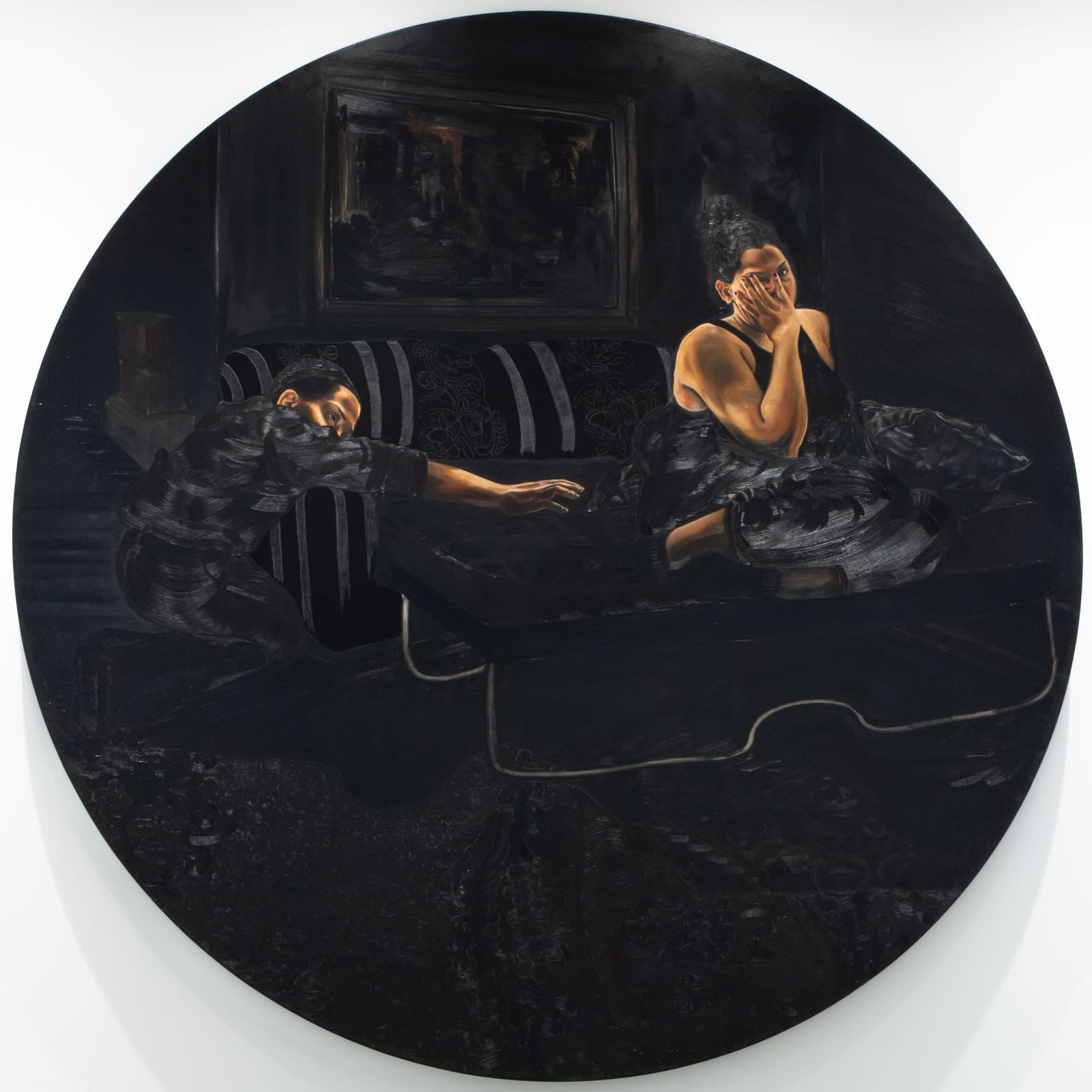 Echoes, 2024 Oil, Acrylic, and Graphite on Canvas Diameter: 84' (213.5 cm) Unique Additional Artwork Details