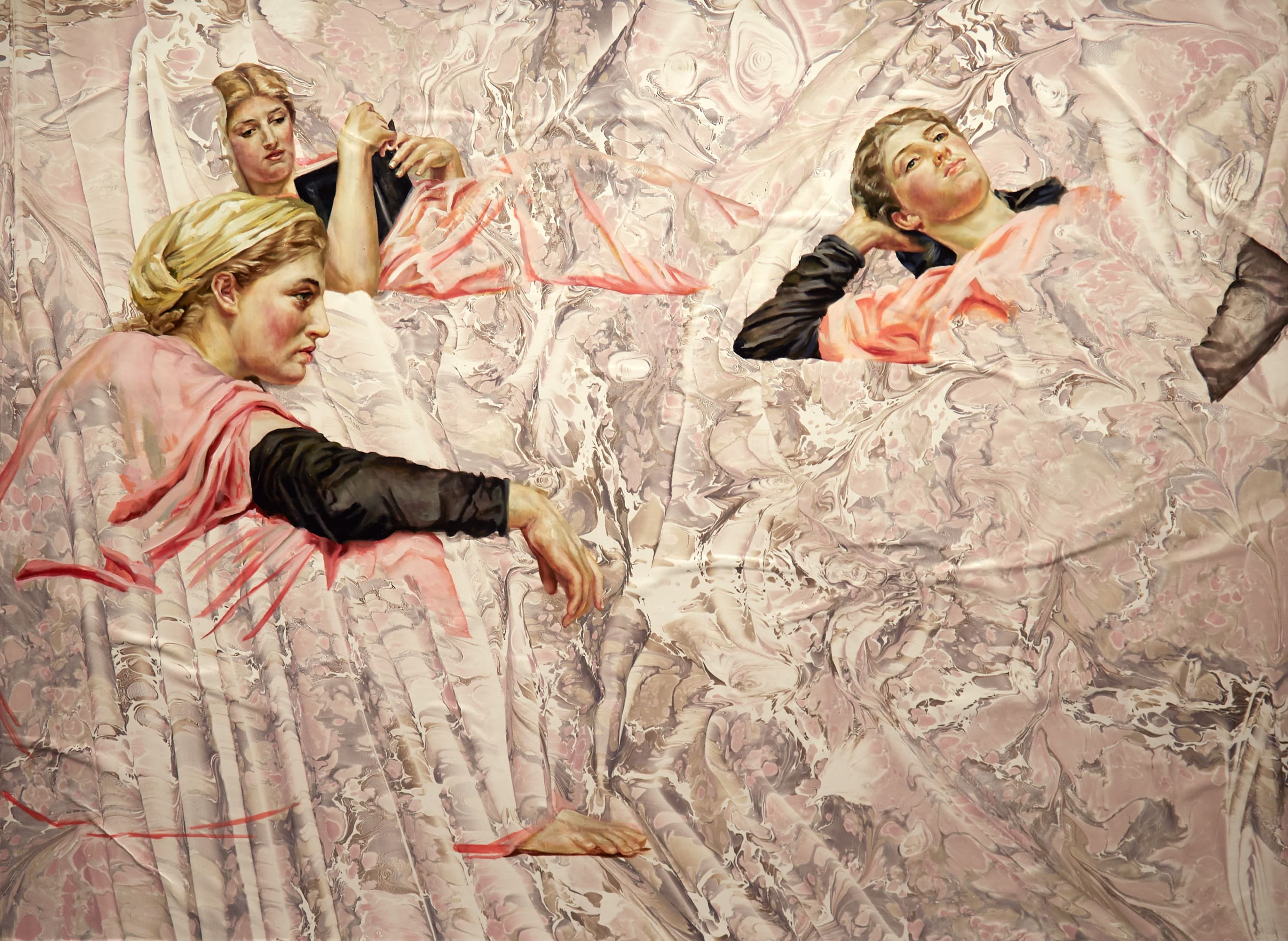 Angela Fraleigh With ready eyes, 2020 Oil and acrylic on paper adhered to canvas 66 x 90 x 1 3/8...