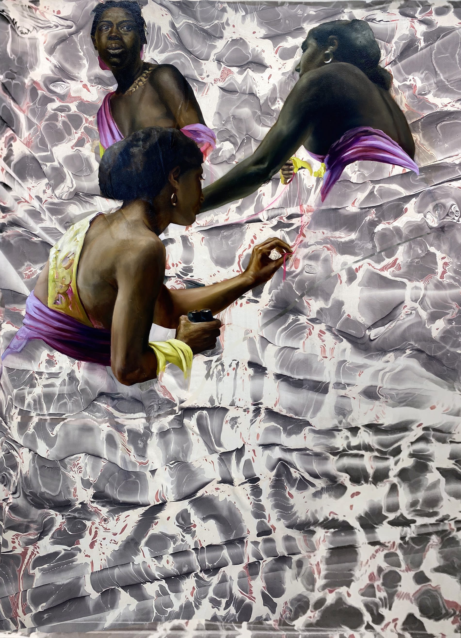 Angela Fraleigh Take root among the stars, 2020 Oil and acrylic on paper adhered to canvas 90 x 66 x...